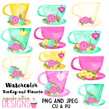 350x350 Watercolor Tea Cup With Flowers