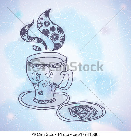 450x470 Watercolor Teacup. Watercolor Teacup With Three Lemons. Vector