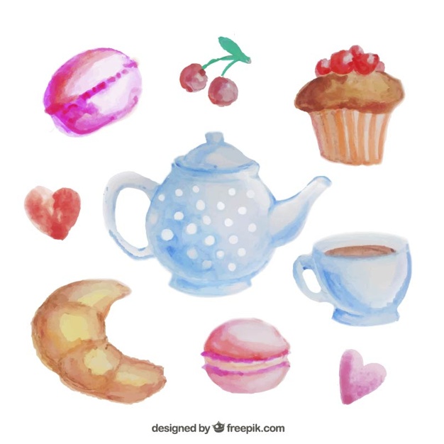 626x626 Watercolor Teapot And Sweets Vector Free Download