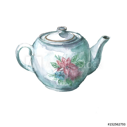500x500 Watercolor Teapot For Welding. Porcelain With A Flower. The
