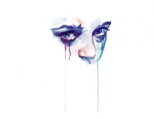 500x386 Woman Girl Watercolor Portrait Sad Face Painting Art Tears Pity