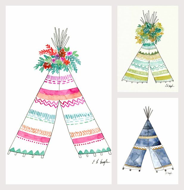618x640 Original Watercolor Teepee Illustrations By Elise Engh My Art