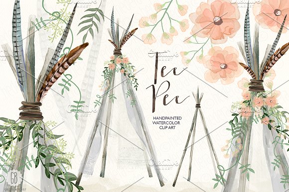 580x386 Watercolor Tee Pee, Bohemian Wedding