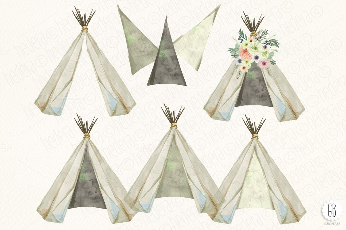 1160x772 Watercolor Teepee, Flowers Vol.4 By Grafikboutique On Creative