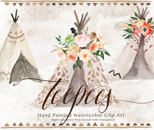 642x544 Watercolor Teepee Clip Artweddingclip Art Etsy