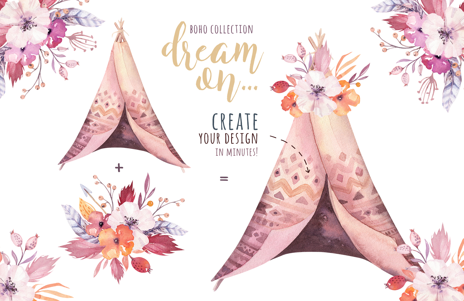 1600x1040 Watercolor Teepee Collection