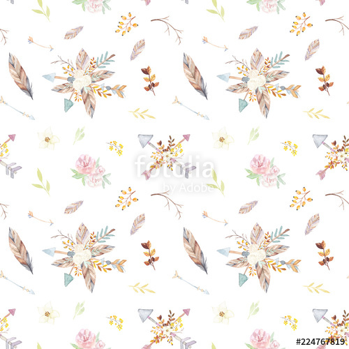 500x500 Watercolor Teepee Floral Pattern. Stock Photo And Royalty Free