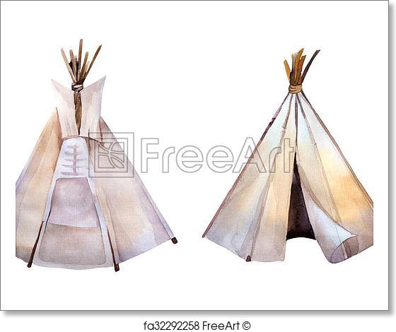 560x470 Free Art Print Of Watercolor Teepee. Boho Syle Images.ethnic