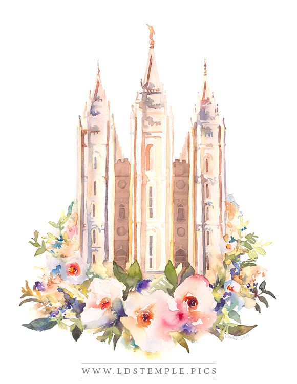 580x750 Salt Lake Temple Watercolor Painting Floral