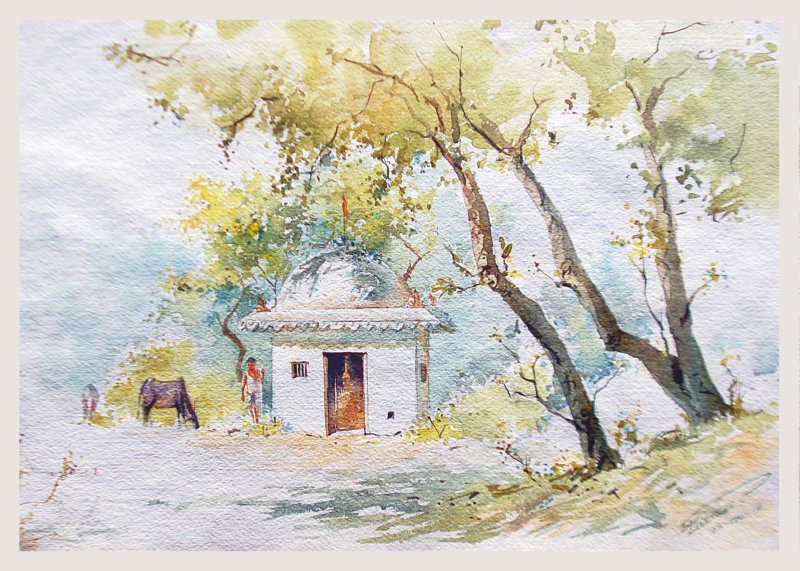 800x571 Temple By Artist Swapnil Mhapankar Landscape Art Watercolor