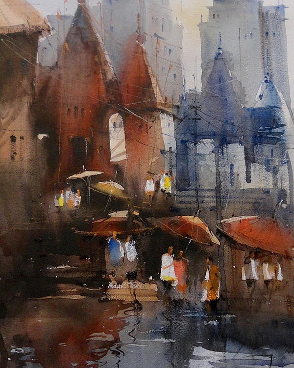600x749 Varanasi Watercolor Temple Poster By Nitin Singh