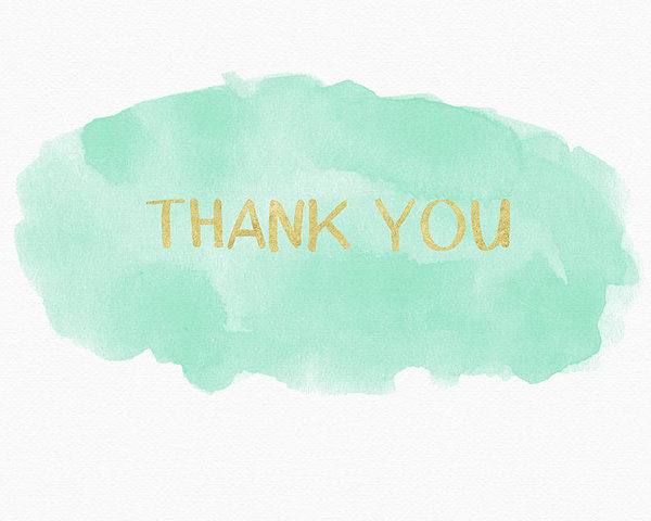 600x480 Mint And Gold Watercolor Thank You Art By Linda Woods Poster By