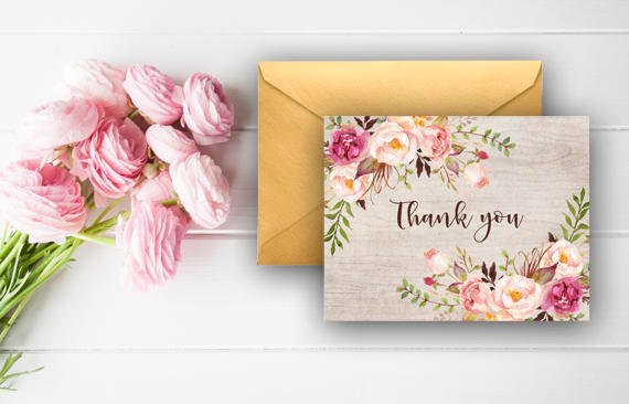 570x366 Rustic Floral Thank You Cards, Watercolor Thank You Notes, Bridal