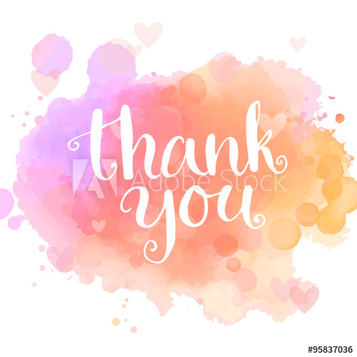 500x500 Thank You Card. Handwritten White Phrase On Pink Watercolor