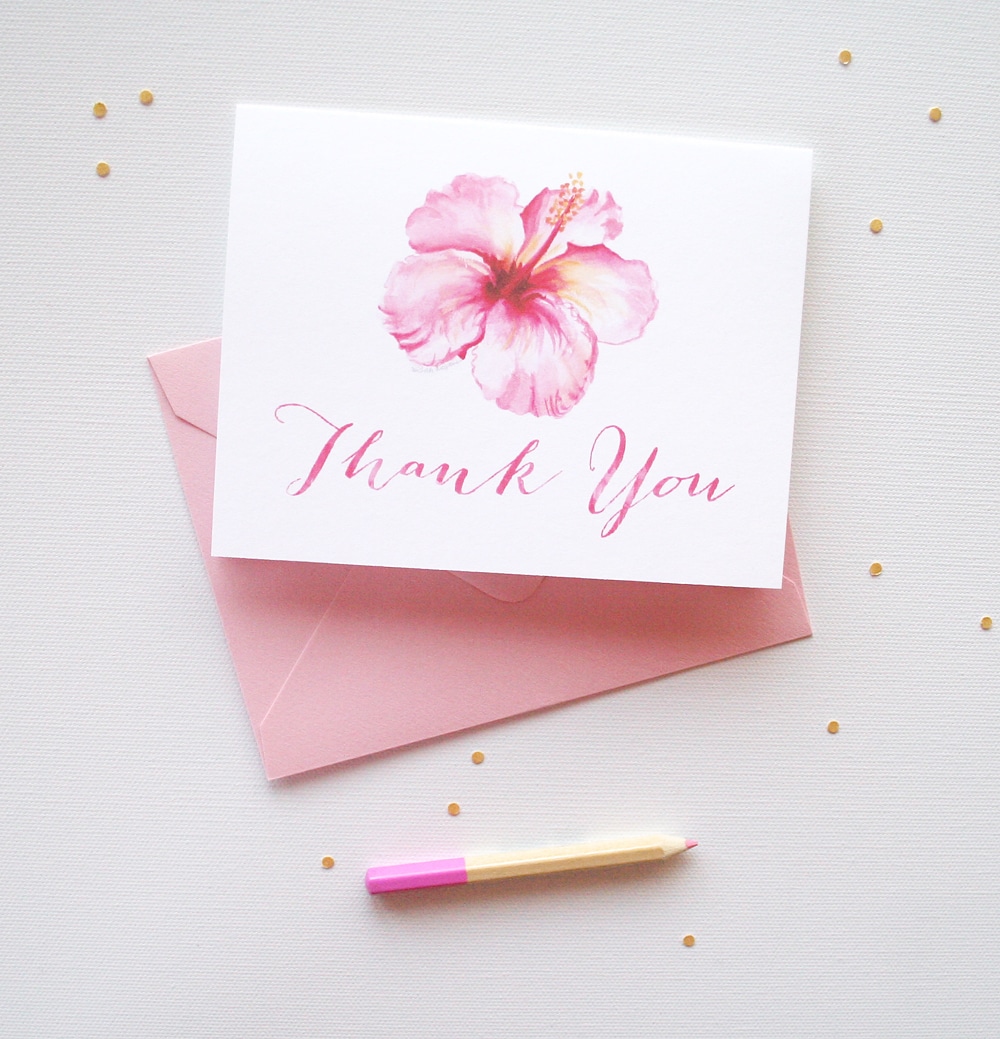 1000x1039 Watercolor Hibiscus Thank You Cards Custom Watercolor