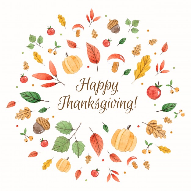 626x626 Happy Thanksgiving Composition With Watercolor Elements Vector
