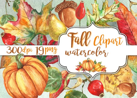 570x406 Fall Clipart Watercolor. Autumn Clip Art Instant Download. Etsy