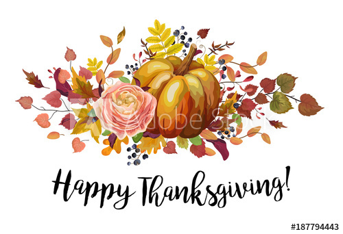 500x342 Happy Thanksgiving Vector Floral Watercolor Style Greeting