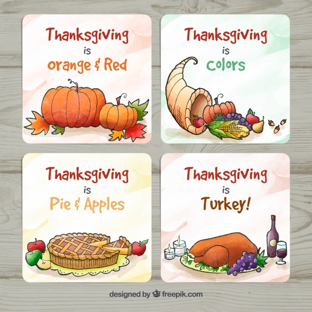 626x626 Hand Drawn Watercolor Thanksgiving Cards Stock Images