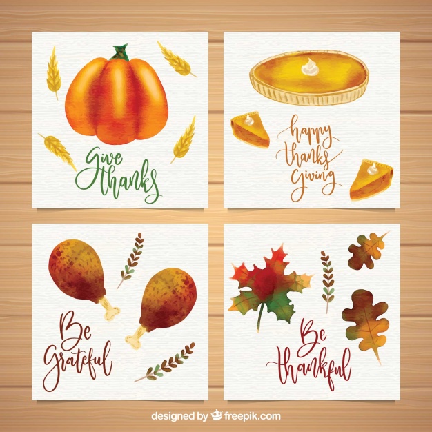 626x626 Pack Of Watercolor Cards For Thanksgiving Vector Free Download