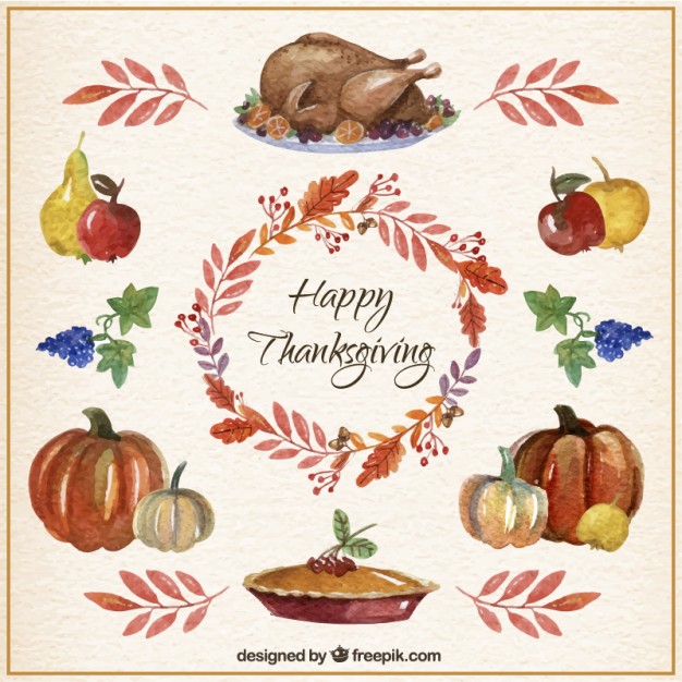 626x626 Watercolor Thanksgiving Elements Card Vector Free Download