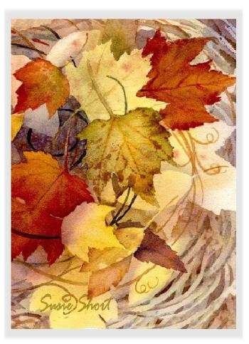 350x483 Fallen Leaves Watercolor Thanksgiving Greeting Card By Susie Short
