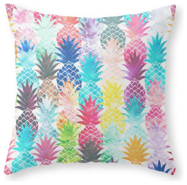 640x634 Hawaiian Pineapple Pattern Tropical Watercolor Throw Pillow