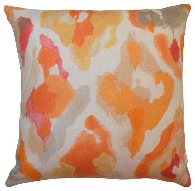 640x626 Abstract Watercolor Decorative Pillow Cover, Orange And Coral
