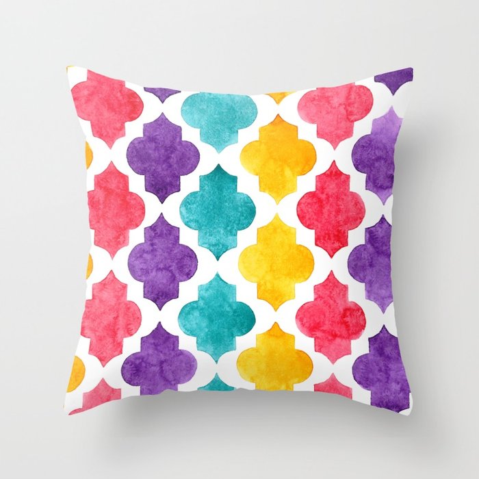 700x700 Colorful Quatrefoil Pattern In Watercolor Throw Pillow By