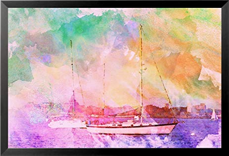 463x316 Framed Watercolor Boats Ii By Brandi Fitzgerald 24x16