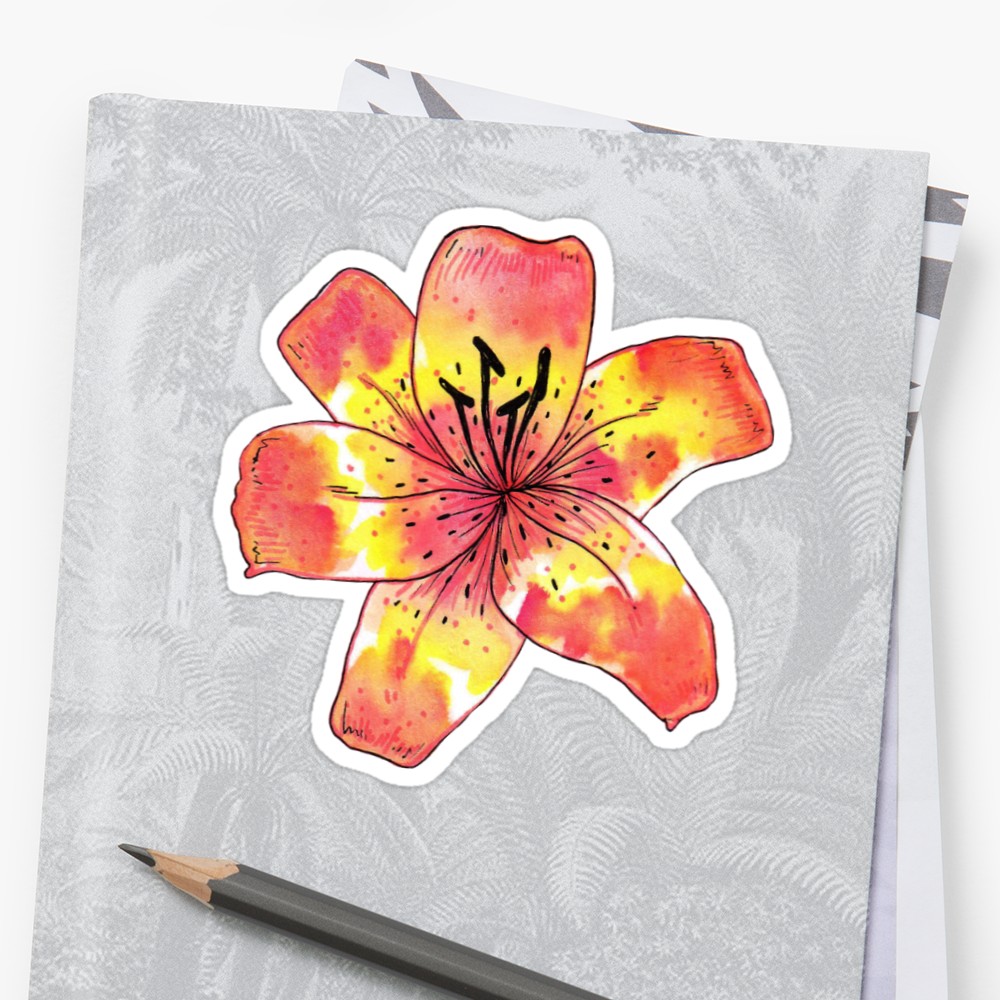 1000x1000 Watercolor Tiger Lily Stickers By Saradaboru Redbubble