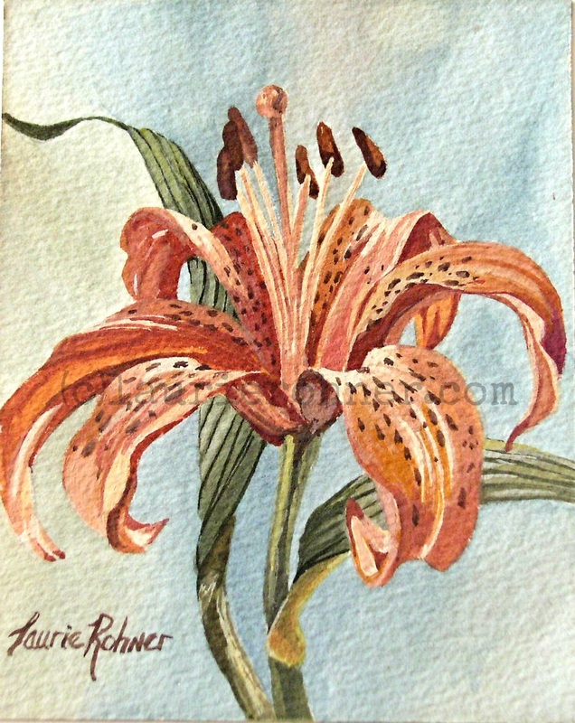 636x800 Botanical Watercolor Lily Original Painting Orange Garden Flower