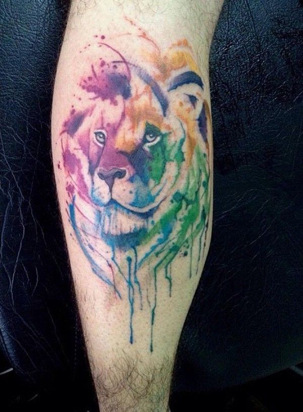 600x817 Lovely Watercolor Tiger Tattoo On Leg