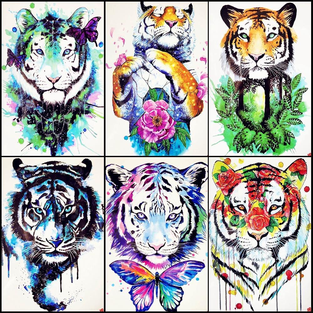 1000x1000 Watercolor Tiger Temporary Tattoo Women Back Body Art Drawing