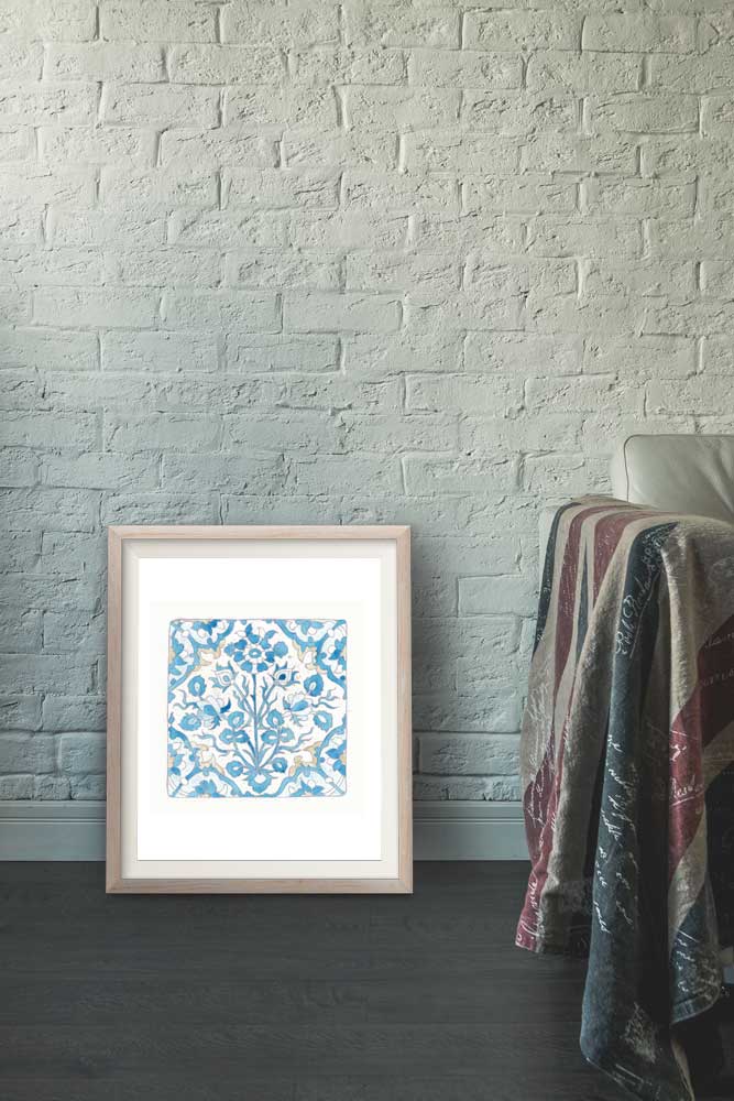 667x1000 Printable Floral Watercolor Print Turkish Tile Inspired Sophia