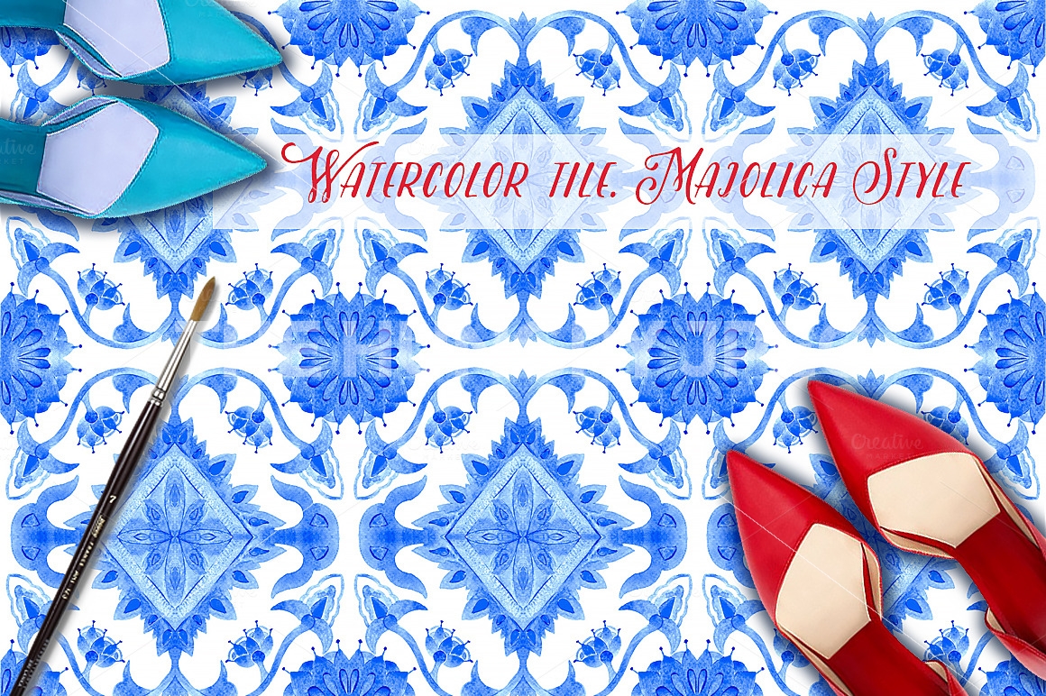 1160x772 Watercolor Tile. Majolica Style By Spasibenko Art