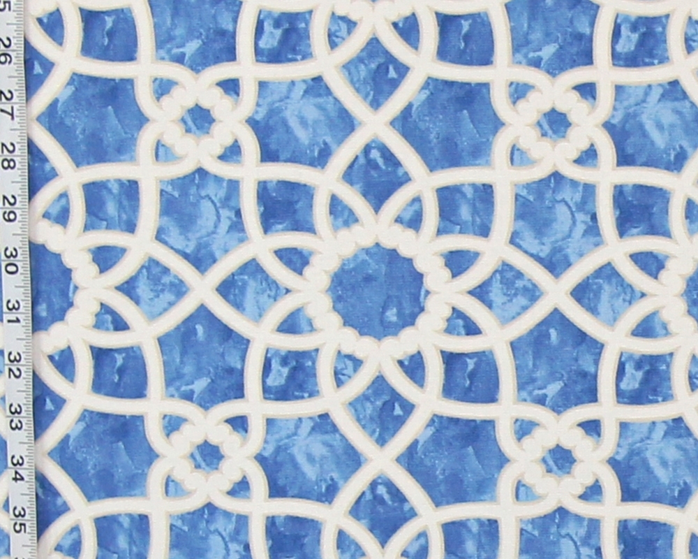 1000x800 Blue Tile Fabric Trellis Scroll Watercolor From Brick House Fabric