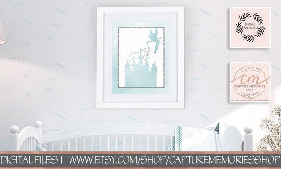570x343 Disney Castle Print, Tinkerbell, Fairy, Castle, Girls Nursery Art