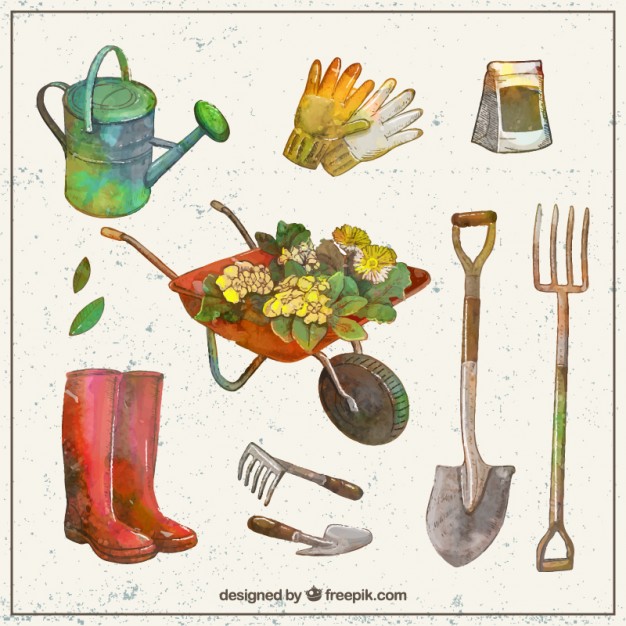 626x626 Watercolor Gardening Tools Collection Vector Free Download