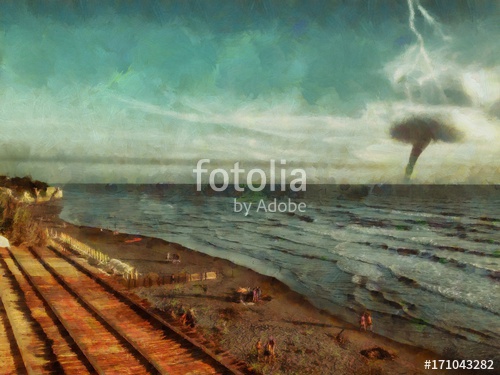 500x375 Tornado And Lightning In The Ocean. Modern Art. The Oncoming Storm
