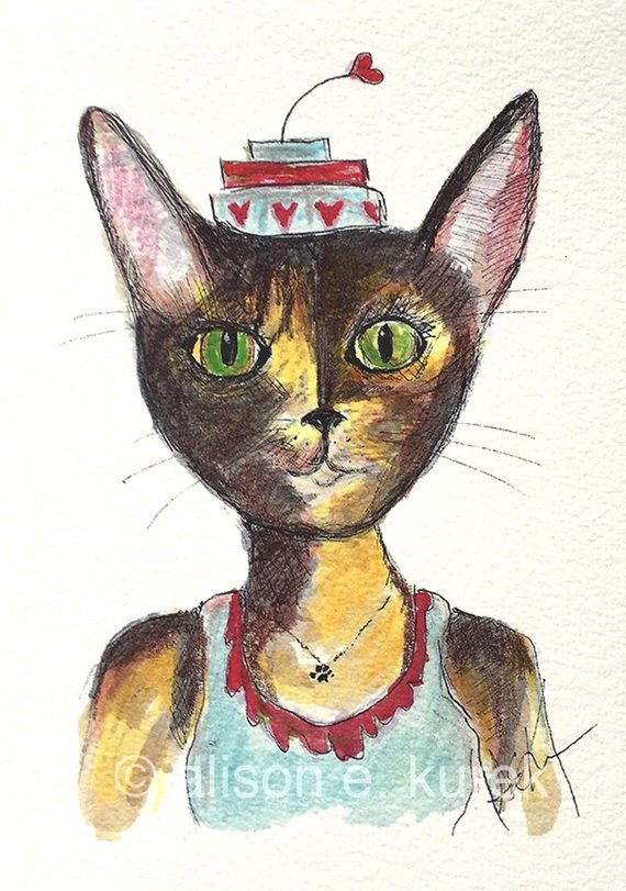 570x811 Tortie Cat Watercolor Painting 5x7 Watercolor Tortoise Shell Etsy