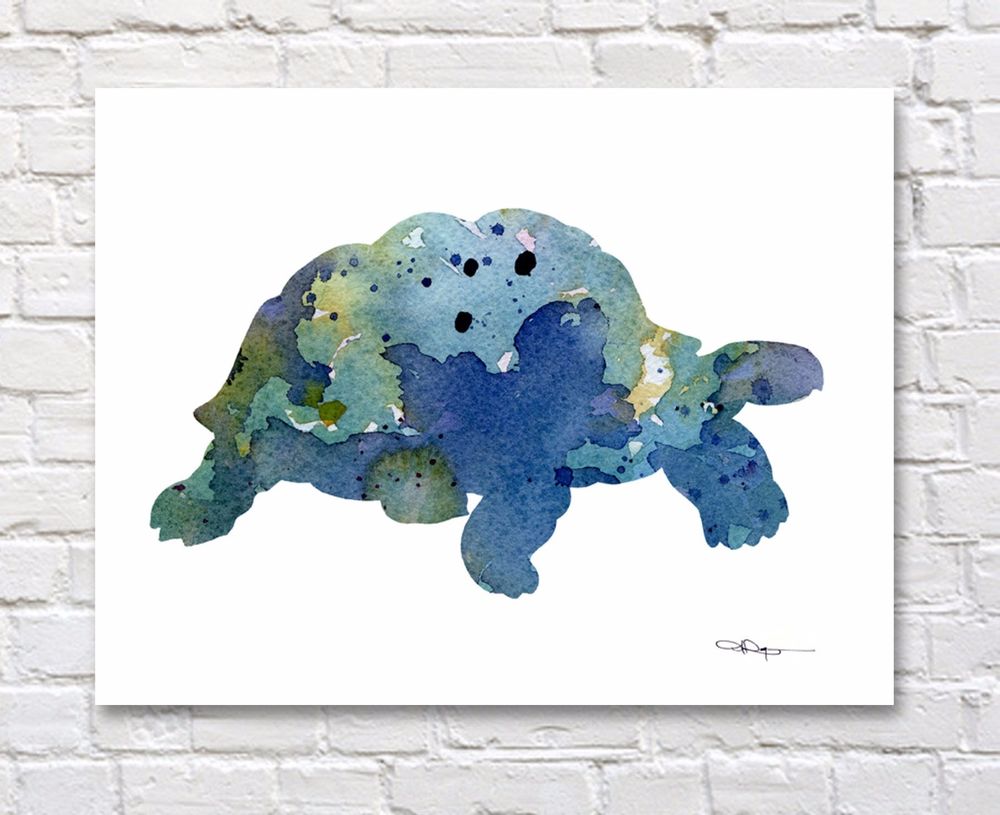 1000x815 Tortoise Contemporary Watercolor Abstract Art Print By Artist Djr