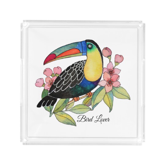 540x540 Watercolor Toucan Bird With Flowers Acrylic Tray