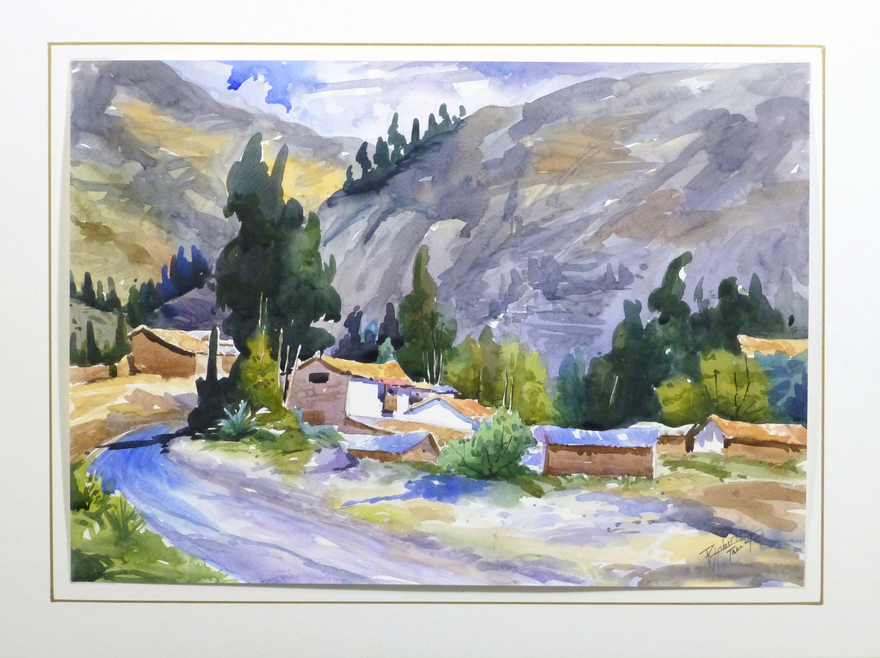 3411x2549 Mountain Town Watercolor