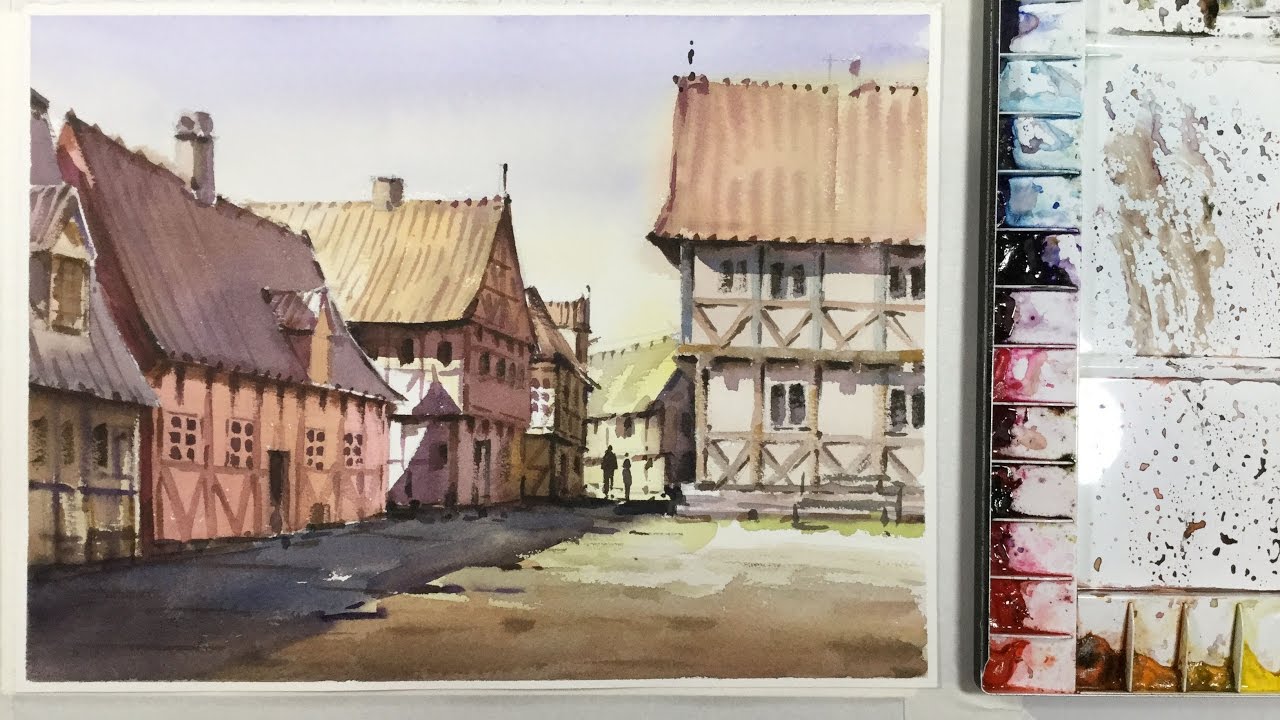 1280x720 Watercolor Painting The Old Town, Aarhus
