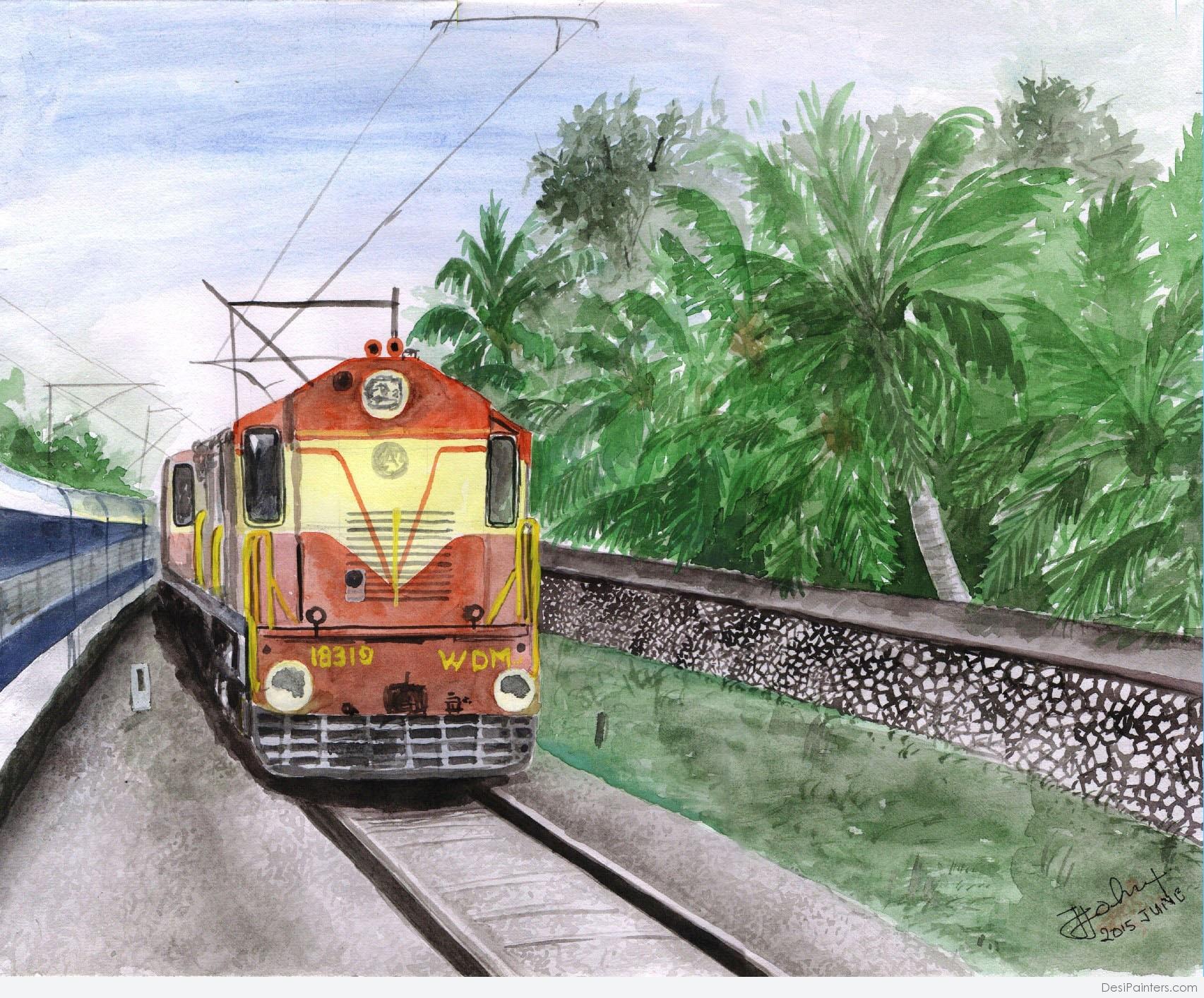 1705x1414 Watercolor Painting Of A Train