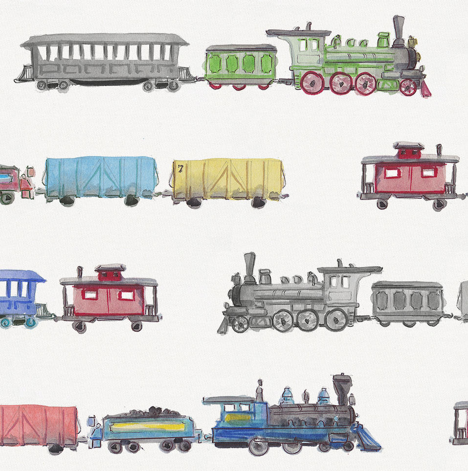 957x963 Watercolor Trains Fabric By The Yard Yellow Fabric Carousel