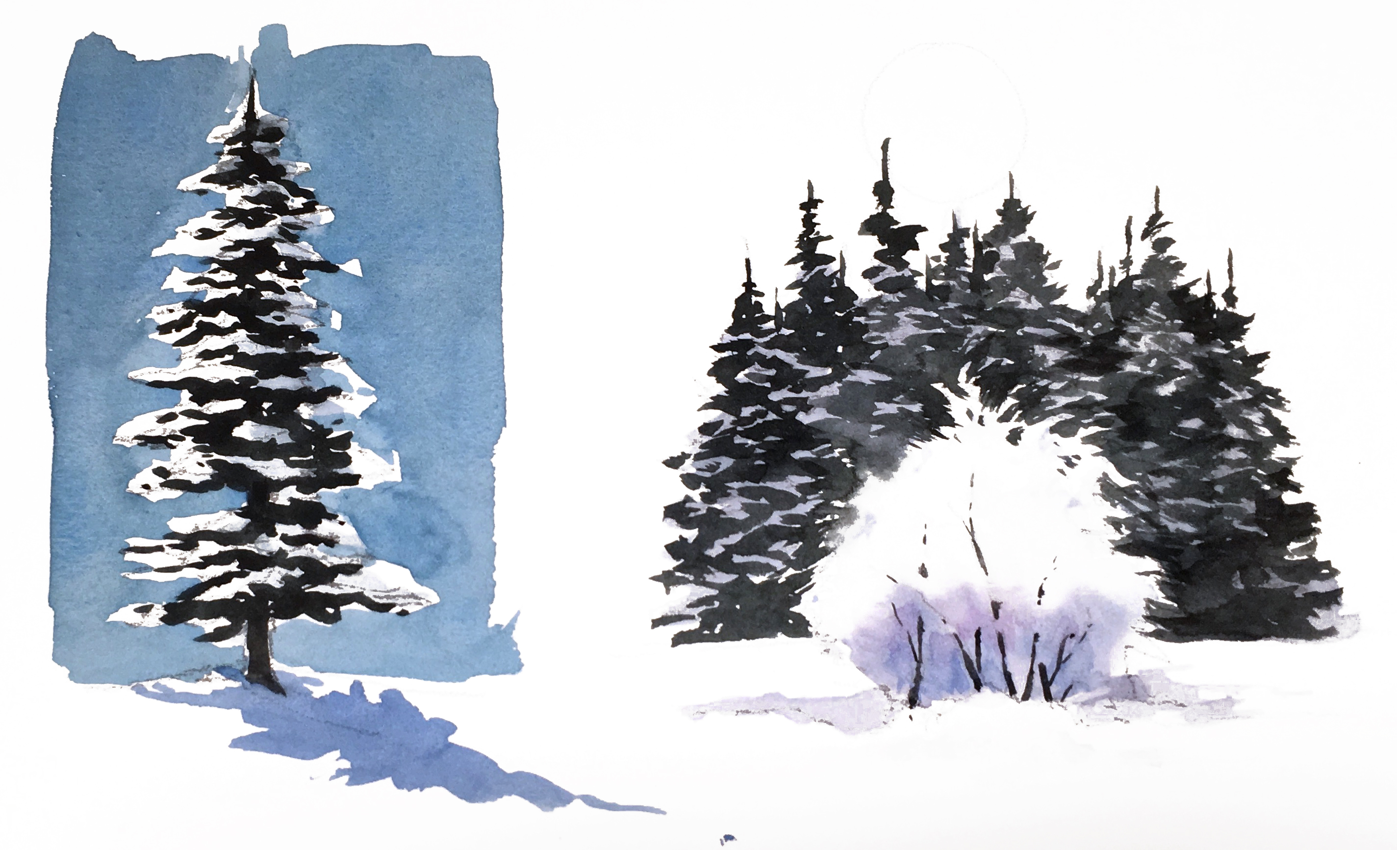 2849x1733 Watercolor Techniques For Realistic Snowy Trees Amp Bushes