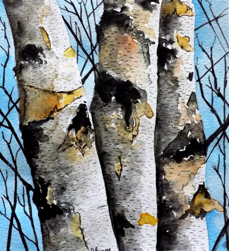 740x811 Original Watercolor Painting Birch Tree Landscape By James Lagasse