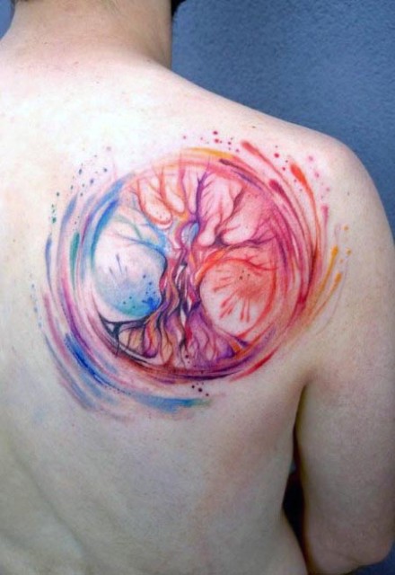 440x640 Picture Of Watercolor Tree Of Life Tattoo On The Shoulder